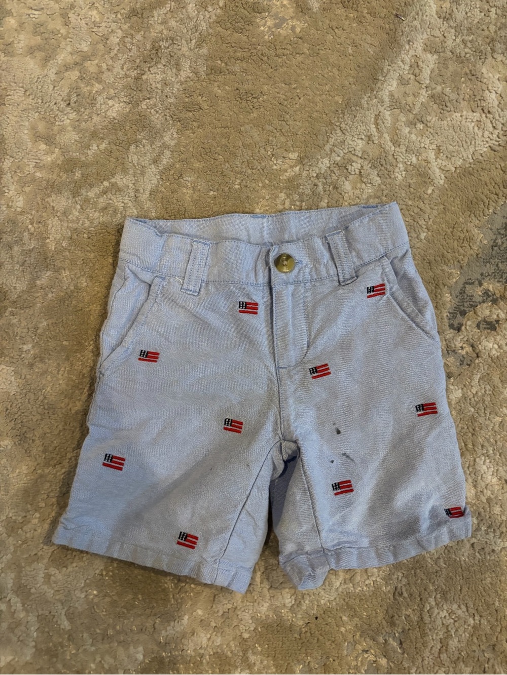 Janie & Jack Kids Light Blue Embroidered Flag Shorts 4th of July 2T America